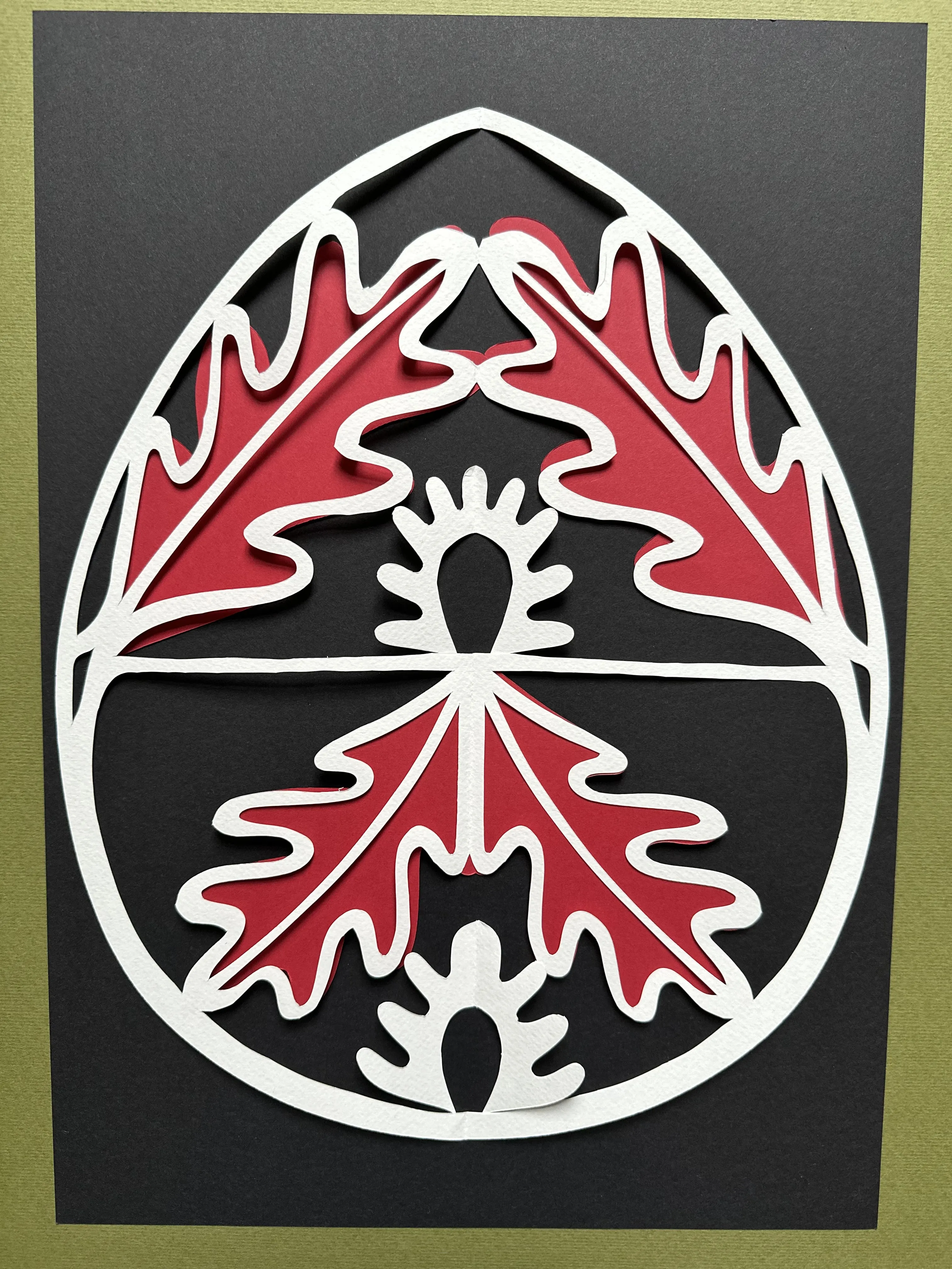 Image of "Oak Leaves" by Daria Alyoshkina, size: 40х50, made of paper, Paper medium, part of the Витинанка-писанка(за мотивами подільських писанок) series, priced at €100
