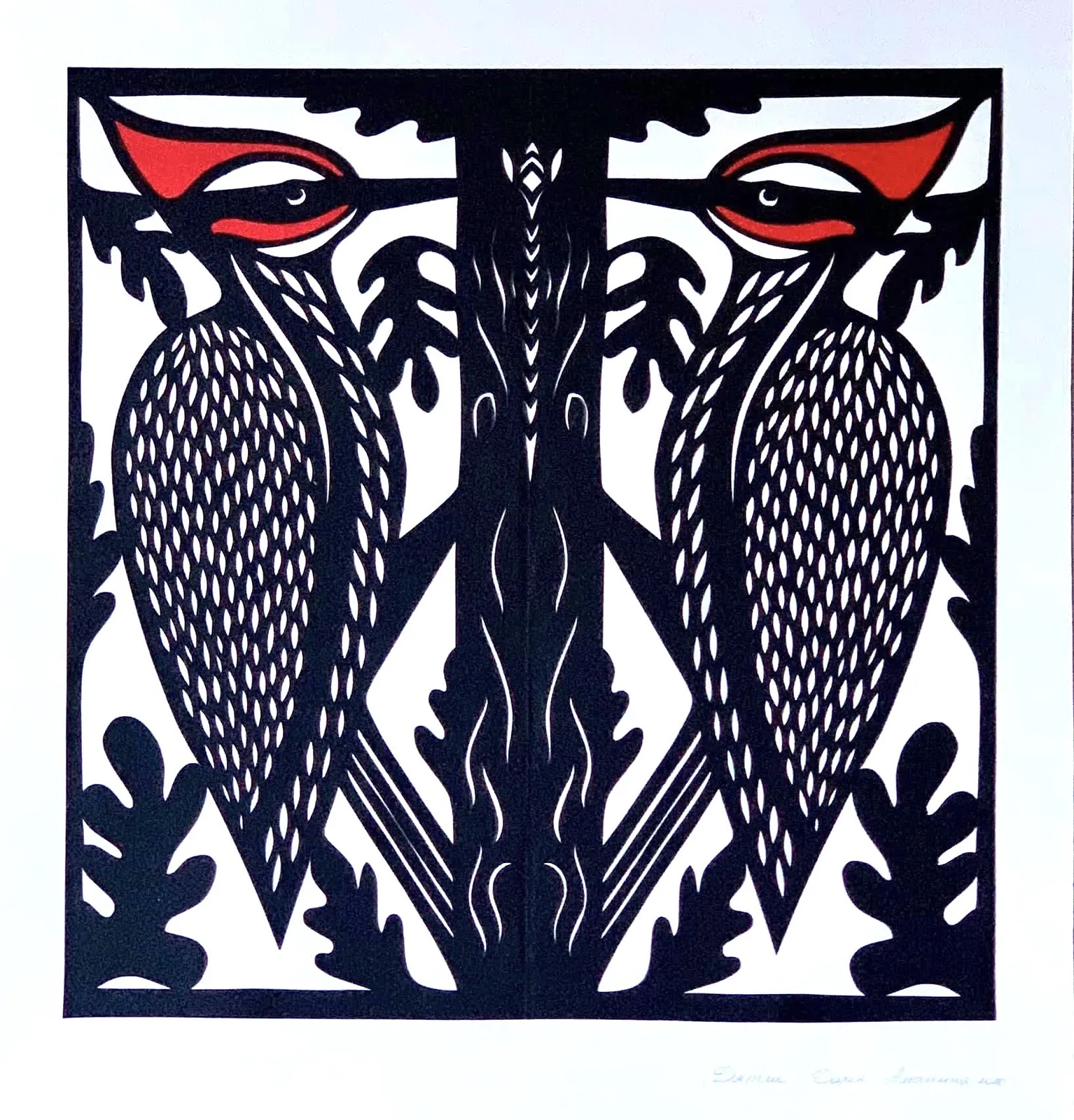 Obraz Dzięcioły autorstwa Daria Aloszkina, rozmiar: 50*35 , 50*40 , 35*35,40*40, wykonany z papier, część serii Птахи, cena: €100